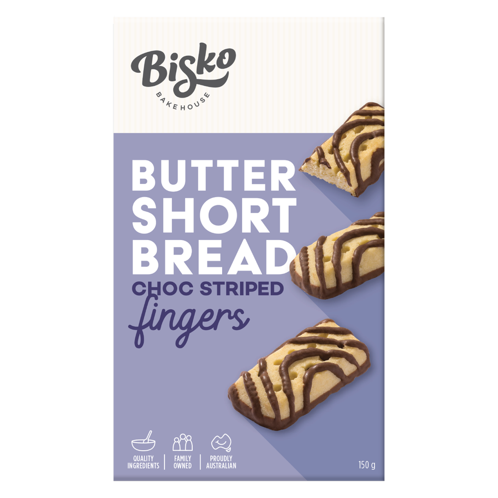 Bisko Bakehouse Butter Shortbread Choc Striped Fingers 150g